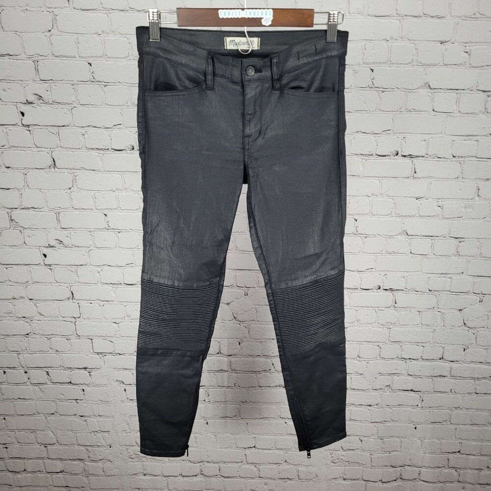 Madewell Black Waxed Skinny Skinny Moto Mid Rise Ankle Zip Pants Size 27 (27x27)